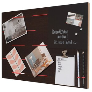 Memoboard Holz Räuchereiche, Notiztafel Pinnwand mit magnetischer Tafelfolie, Notizblock und elastische Seile, Büro, Küche oder Geschenk Bild 2