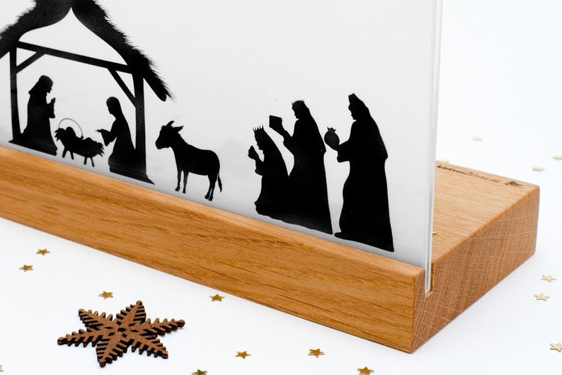Krippe Weihnachtskrippe Holz modern Weihnachten mit Scherenschnitt u Teelichtern Geschenk für Kindern Eltern und Großeltern Weihnachtsdeko Bild 5