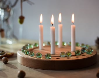 Adventskranz Buche | Adventskalender | wiederverwendbar | nachhaltig | für Kinder und Erwachsene/ mit Kerzen und Murmeln / Weichnachten