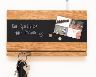 Schlüsselbrett Holz Eiche, Schlüsselleiste mit magnetischer Tafelfolie, Geschenk für Hochzeit oder Einzug, Schlüsselboard, Schlüsselhalter