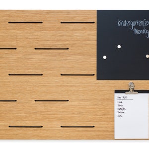 Memoboard Pinnwand Holz Eiche Notiztafel mit magnetischer Tafelfolie Bilderleiste elastische Schnüre für Büro, Küche Organizier Filz modern Bild 9