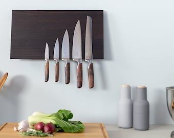 Messerblock magnetisch für die Wand Holz Räuchereiche | starke Magnete Messerhalter modern | ohne Messer | Messerleiste Messer Aufbewahrung