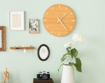 Orologio da parete in legno di quercia grande silenzioso rotondo orologio arrotondato orologio al quarzo silenzioso moderno soggiorno cucina ufficio regalo trasloco design orologio scandinavo