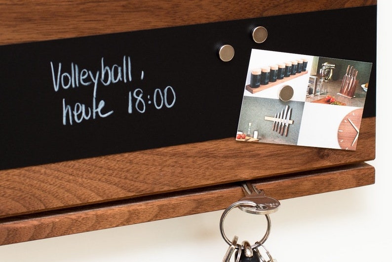 Key Board Boîte à clés en bois de noyer avec papier daluminium de table magnétique, cadeau pour mariage ou emménagement, porte-clé image 5