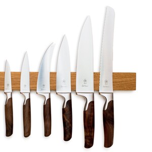 Knife strip configurator for up to 15 knives lengths 21 to 76 cm different types of wood and strong double magnets, knife block without drilling Eiche