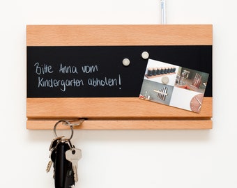 Schlüsselbrett Holz Buche Schlüsselkasten mit Magnet Tafelfolie, Geschenk für Hochzeit oder Einzug, Schlüsselkasten Schlüsselhalter Geschenk