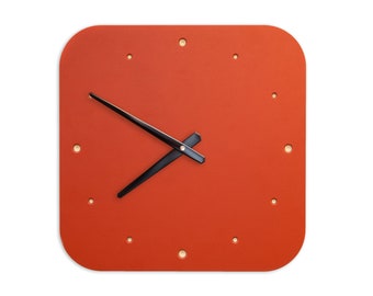 Horloge murale en bois rouge 35 cm de haut horloge sans tic-tac - avec mouvement à quartz silencieux pour salon cuisine chambre moderne enfants design décoration de la maison