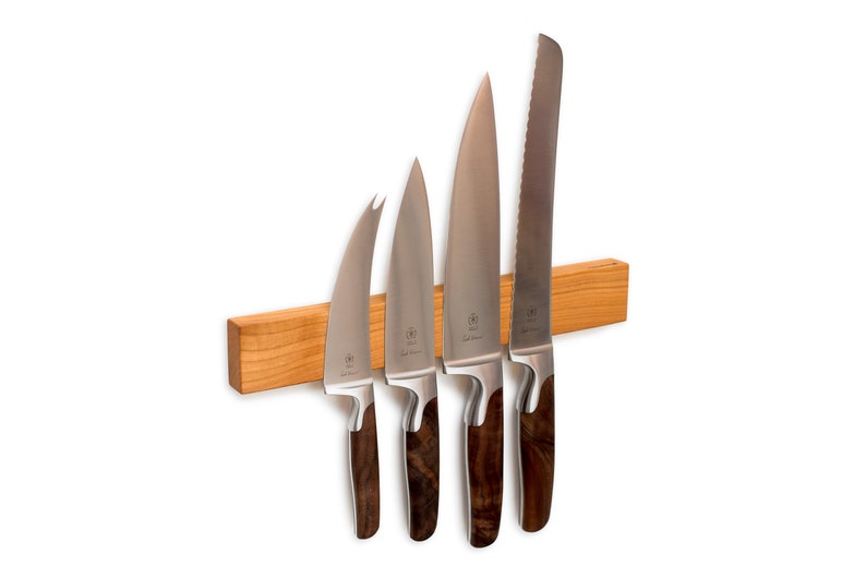 Knife strip wood magnet cherry tree for 4, 6 or 9 knives lengths 21 to 46 cm, eye-catcher in the kitchen, magnetic without drilling possible image 7