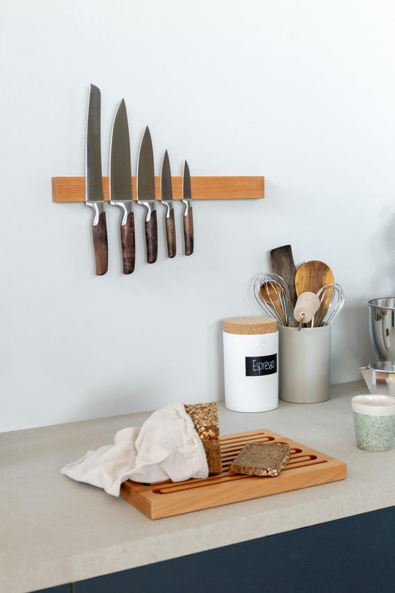 Messerleiste Kirschbaum magnetisch – warmes Holz, für 3–9 Messer, ohne Bohren, Messerblock-Alternative