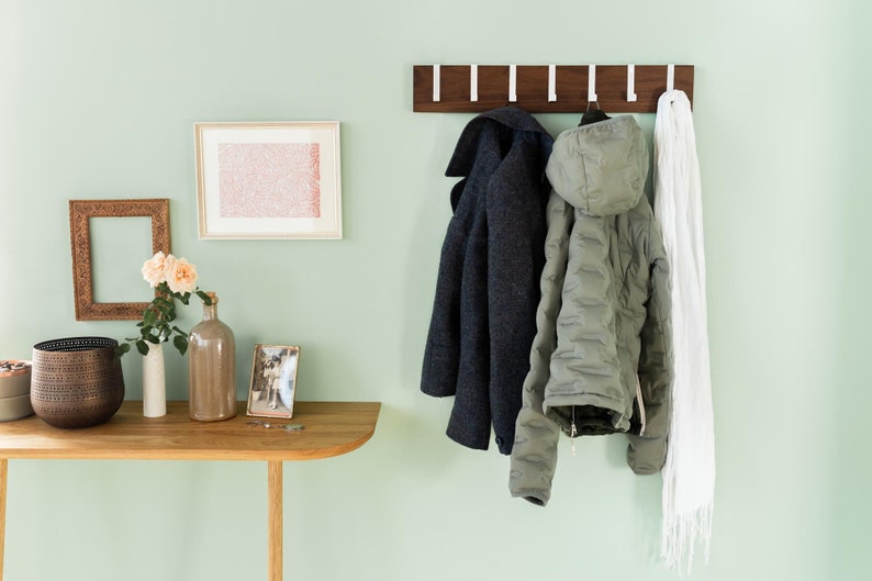 Wall wardrobe wood walnut wardrobe bar coat hooks coat rack hook bar wardrobe board space-saving simple modern image 2