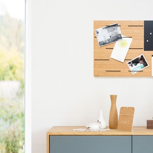 Memoboard Holz Räuchereiche, Notiztafel Pinnwand mit magnetischer Tafelfolie, Notizblock und elastische Seile, Büro, Küche oder Geschenk Bild 7