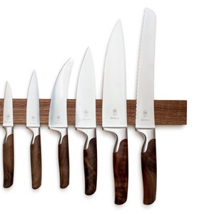 Knife strip configurator for up to 15 knives lengths 21 to 76 cm different types of wood and strong double magnets, knife block without drilling Nussbaum