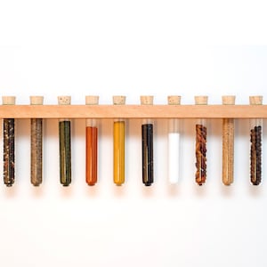 Spice rack wood beech with 10 test tubes, for storage on the wall, floating stylish eye-catcher for the kitchen, wall decoration, modern image 1