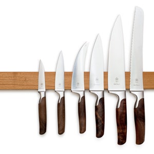 Knife strip wood magnet cherry tree for 4, 6 or 9 knives lengths 21 to 46 cm, eye-catcher in the kitchen, magnetic without drilling possible image 3