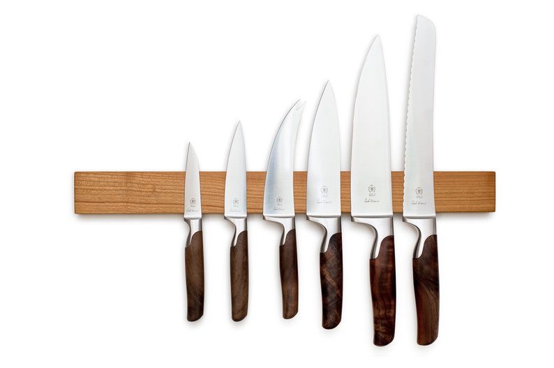 Knife strip wood magnet cherry tree for 4, 6 or 9 knives lengths 21 to 46 cm, eye-catcher in the kitchen, magnetic without drilling possible image 3