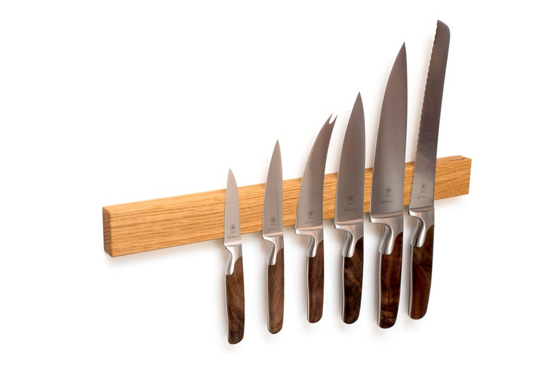 Messerleiste Holz Magnet Eiche für 4, 6 oder 9 Messer Längen 21 bis 46 cm, Blickfang in der Küche , magnetisch Messerblock ohne Bohren Bild 7