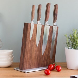 Magnetiskt knivblock, massiv valnöt, elegant trä, modernt och stabilt, för stora knivar, present till män, köksdesign, kockknivhållare (knivar ingår ej)