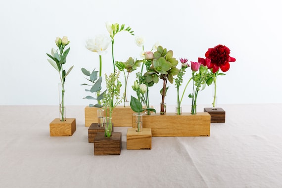 Elegante jarrón de mesa de roble con tubos de ensayo florero decorativo para  bodas y decoración de mesa accesorio minimalista para el hogar -  España