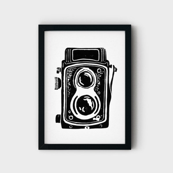 Vintage Camera | 5x7 Linocut Print, Unframed