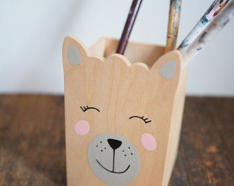 The box LARGE or SMALL,  natural wood lama, pencil box , pencil holder, kids room decor, desk organizer, office desk accessories, alpaca