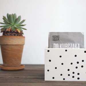 spice box - black mini dots - recipe box - kitchen box - keepsake box - wooden hand painted box wit dots - hand made
