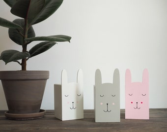 LARGE or SMALL - choose color -  wooden pencil box bunny, crayon box, pencil holder, kids room decor, desk organizer,office desk accessories