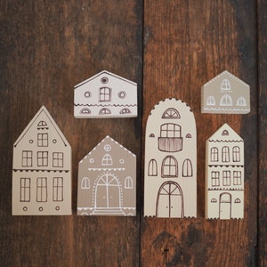 6er SET - creme & beige handbemaltes Holzdorf, Miniaturdorf, Holzblockhaus, Holzhaus, Dekohaus