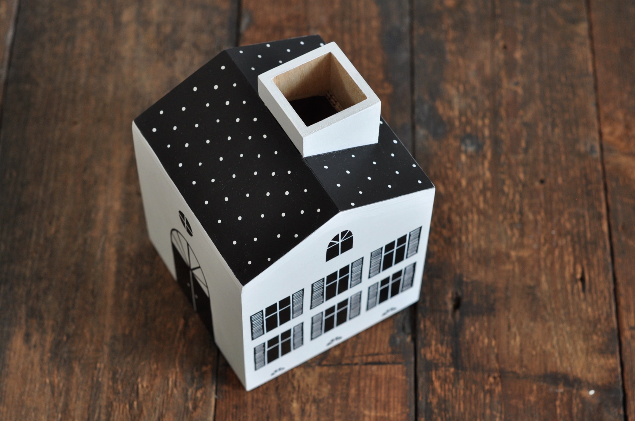 HOUSE tissue box wooden house with chimney hand painted Etsy
