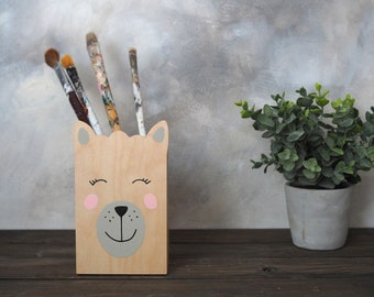 The box LARGE or SMALL,  natural wood lama, pencil box , pencil holder, kids room decor, desk organizer, office desk accessories, alpaca