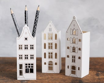 1 pc pencil holder, AMSTERDAM house, miniature tenement house, made of wood