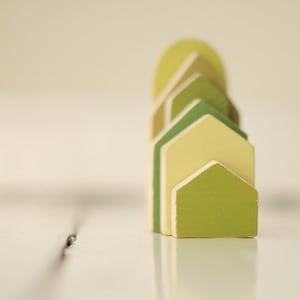 SET of 6 - Hand painted wooden village, miniature village, hand painted house, wood block toy house, little wooden houses, decorative house