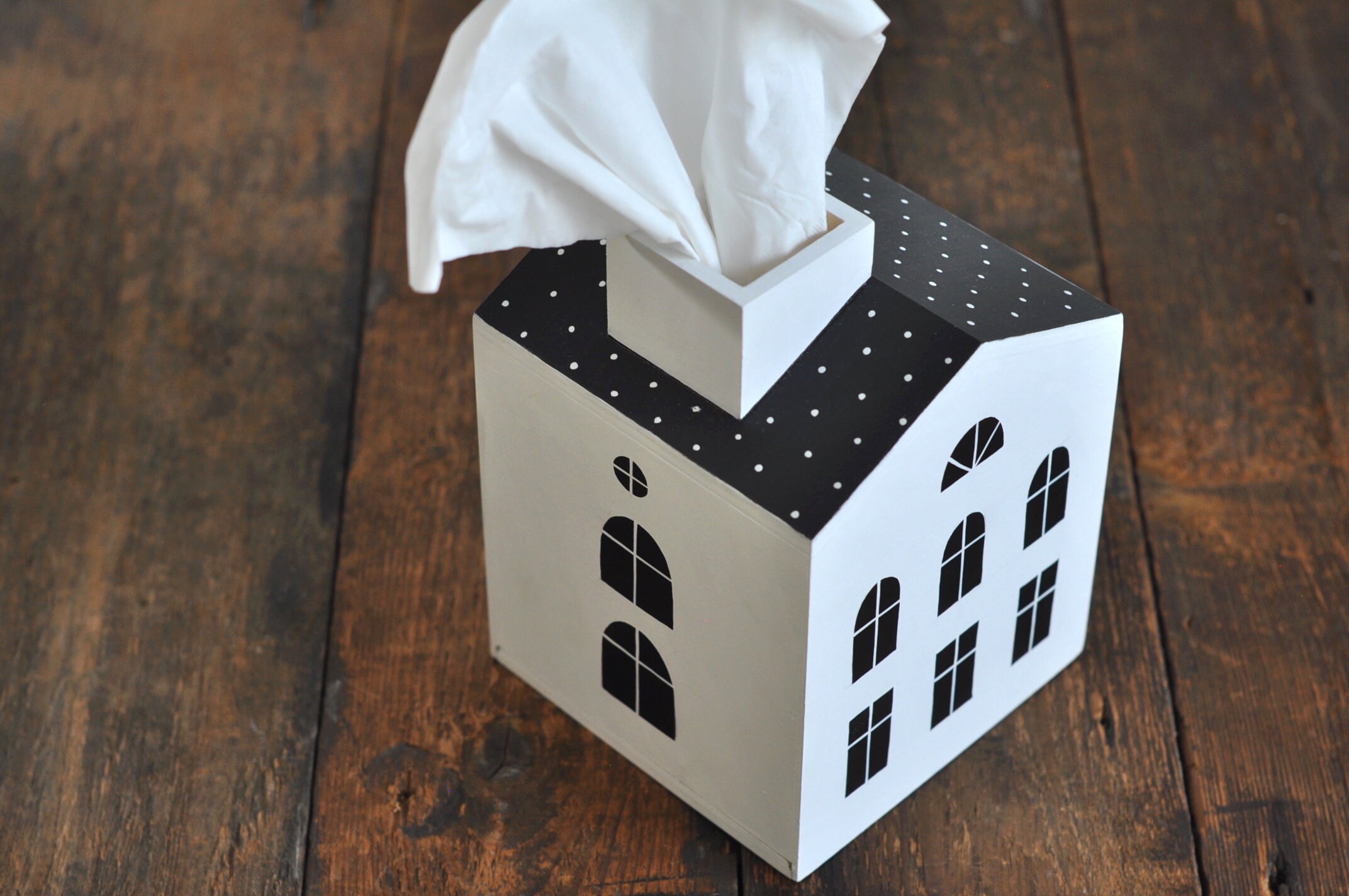 HOUSE tissue box wooden house with chimney hand painted Etsy