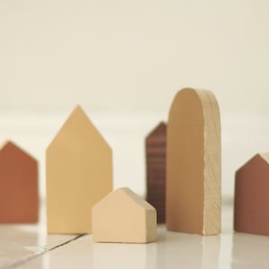 SET of 6 - Hand painted wooden village, miniature village, hand painted house, wood block toy house, little wooden houses, decorative house