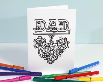 Carte pour papa! Carte à colorier à personnaliser pour la fête des pères, l’anniversaire ou tout simplement parce que. Vide à l’intérieur. Coloriage.