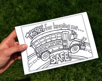 DOWNLOAD: Coloring Card Gift for Bus Driver, Carpool Driver, Taxi Driver - Thank You Printable Colouring Card