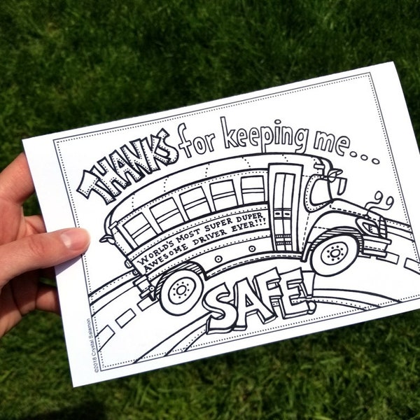 DOWNLOAD: Coloring Card Gift for Bus Driver, Carpool Driver, Taxi Driver - Thank You Printable Colouring Card