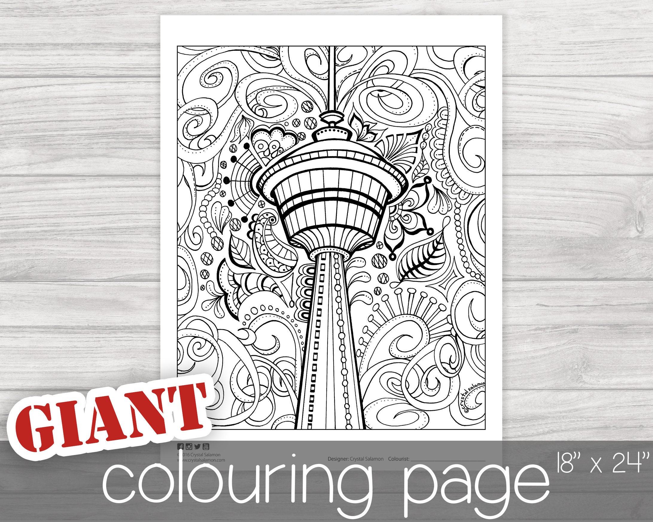 Download Giant Coloring Page Calgary Tower Poster 18 X 24 For Adults Kids Teens Grown Ups Toddlers