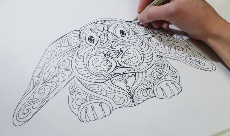 DOWNLOAD - Easter Bunny Coloring Page! Hand drawn Easter fun. image 2