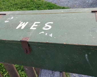 Vintage Trunk Canada Foot Locker Marked WES Green and Yellow