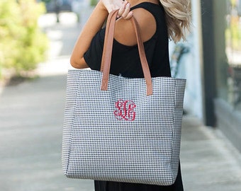 Houndstooth Monogrammed Tailgate Tote, Womens Monogrammed Tote Bag, Personalized Shoulder Bag, Monogram Carry On Bag, Bridesmaids GIfts