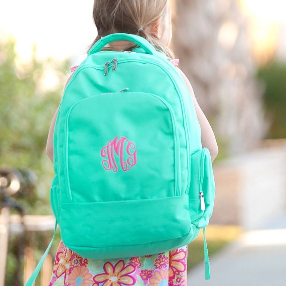 mint kids monogrammed backpack personalized bookbag monogram etsy