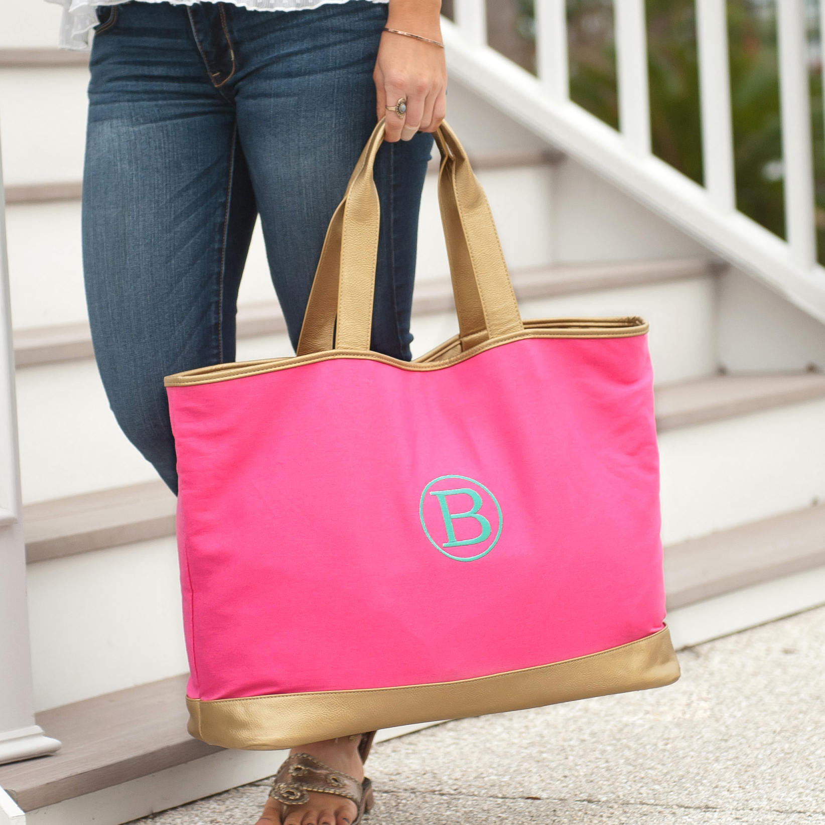 Hot Pink Personalized Large Tote Bag Womens Monogram Carry On Etsy