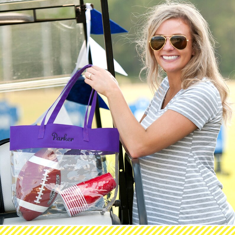 Purple Monogram Clear Tote Bag Womens Shoulder Bag Monogrammed Clear Game Day Purse Personalized Clear Stadium Bag Stadium Friendly