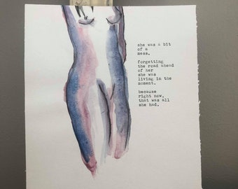Mess Watercolor painting and hand typed poem