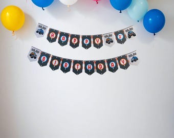 Monster Truck Birthday Banner | Printable Truck Party Decorations | Editable Digital Birthday Banner for Boys | Race Car Party Supplies