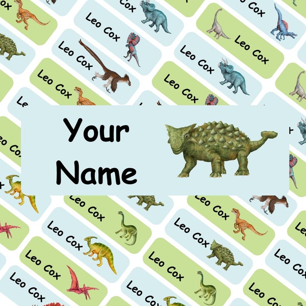 Stick on or Iron on Name Labels for School, Dinosaur