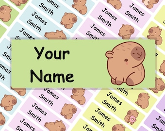 Capybara Personalised Name Labels Iron-On Clothing Labels, Vinyl Stickers School Uniform Labels Lunch Box and Water Bottle Name Stickers