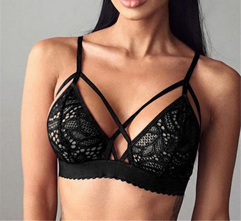 Strappy Floral Lace bralette applique adjustable lace bralette removable strappy cage bra lingerie bras bridesmaid gift racerback