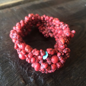 Natural RED CORAL and turquoise beaded bracelet