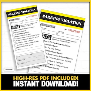 Prank Parking Tickets Print at Home PDF, Parking Violation, Humor, Funny Ticket, Fake Parking Ticket, Commuter, Novelty Ticket, Office Fun